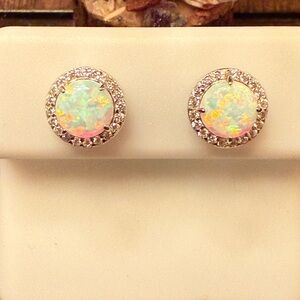 Sterling Silver 6MM White Opal 1.76 CTW Moissanite Halo Stud Earrings NWT